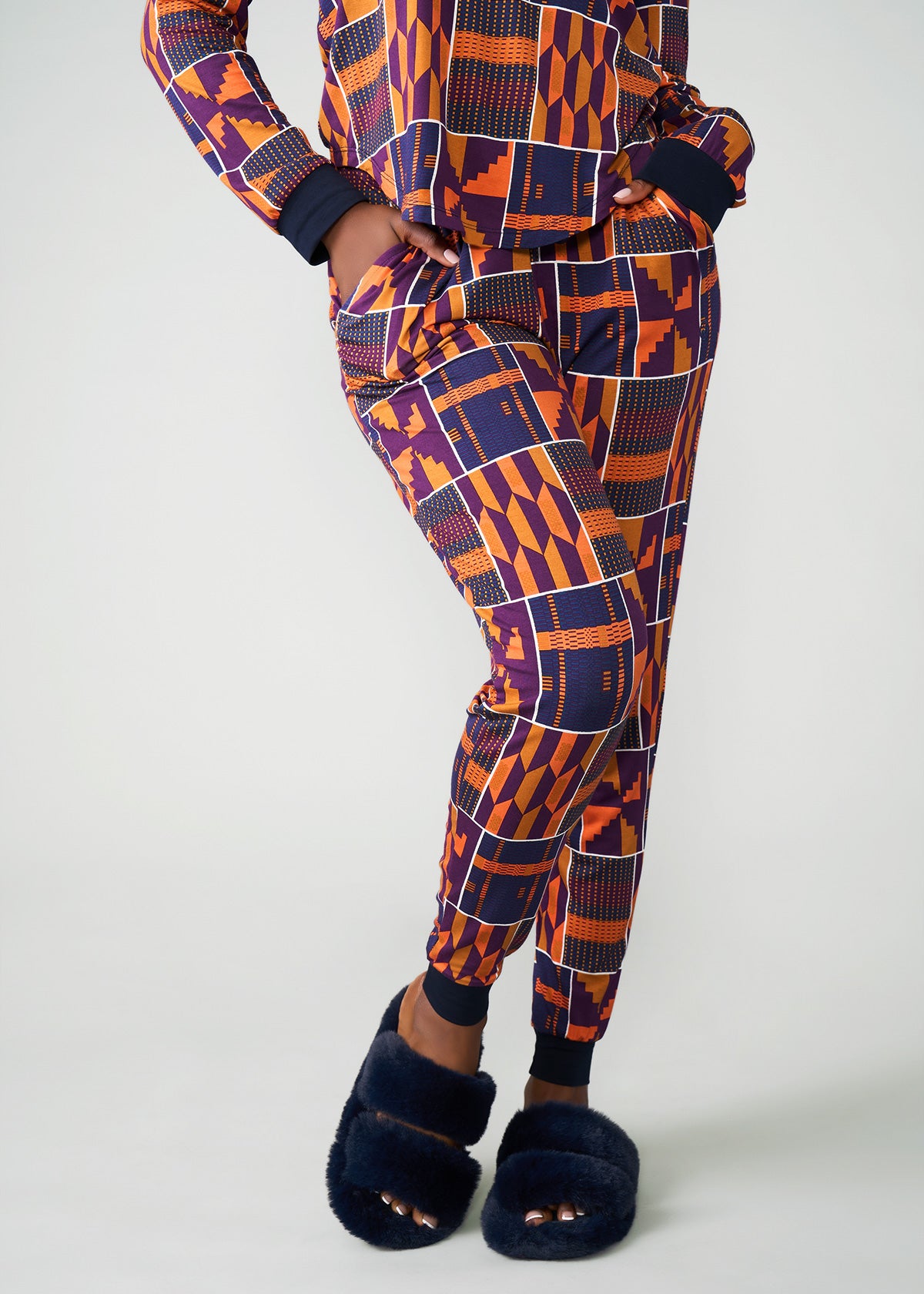 Tella Women's African Print Pajama Set (Harvest Orange Kente)