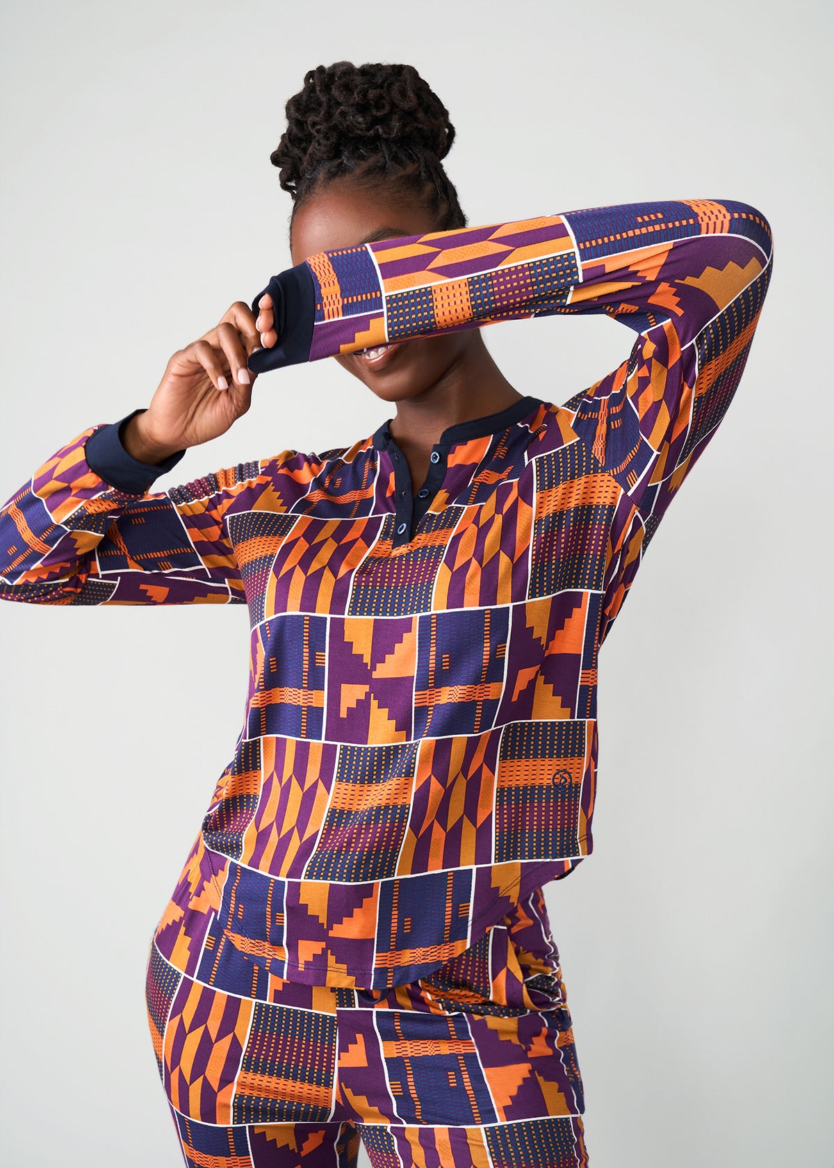 Tella Women's African Print Pajama Set (Harvest Orange Kente)