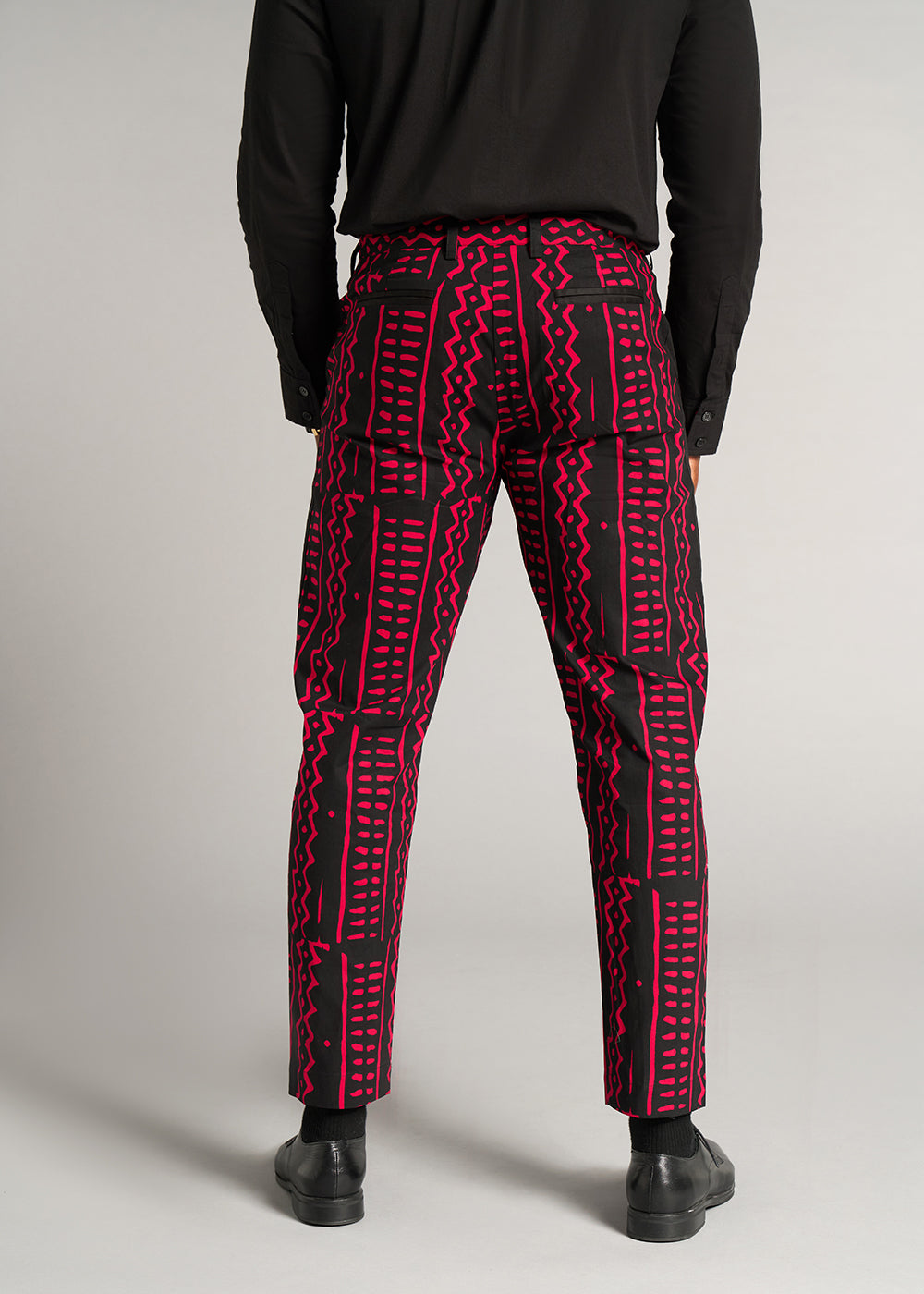 Tendai Men's African Print Trousers (Black Magenta Tribal) - Clearance