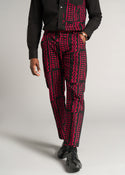 Tendai Men's African Print Trousers (Black Magenta Tribal) - Clearance