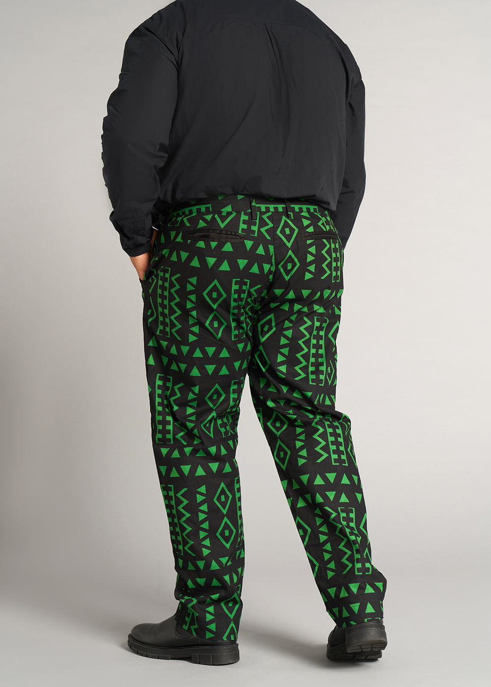 Tendai Men's African Print Trousers (Moss Black Geometric) - Clearance