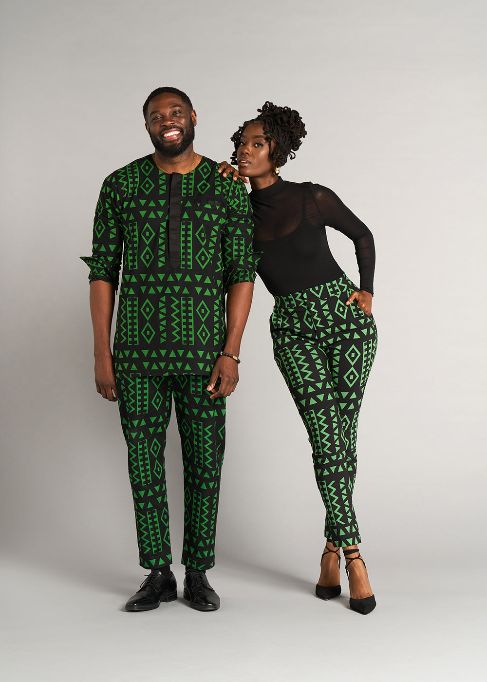 Tendai Men's African Print Trousers (Moss Black Geometric) - Clearance