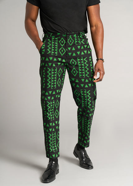 Tendai Men's African Print Trousers (Black Magenta Tribal)