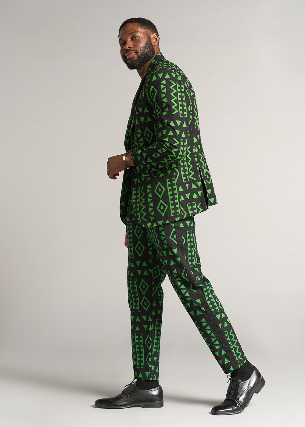 Tendai Men's African Print Trousers (Moss Black Geometric) - Clearance