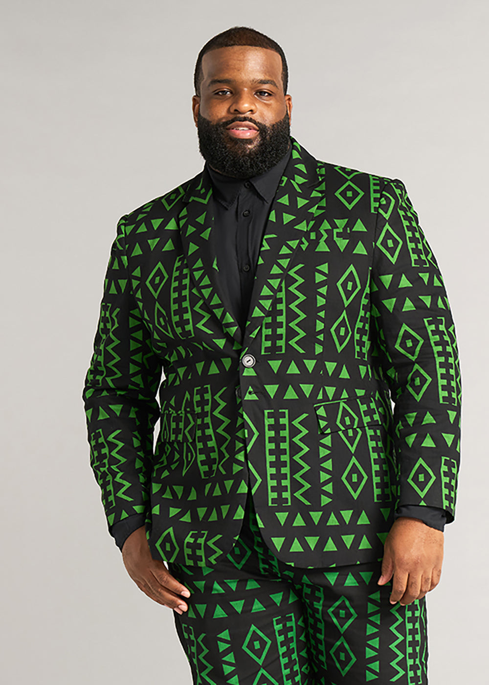 Hami Men's African Print Lightweight Blazer (Moss Black Geometric)