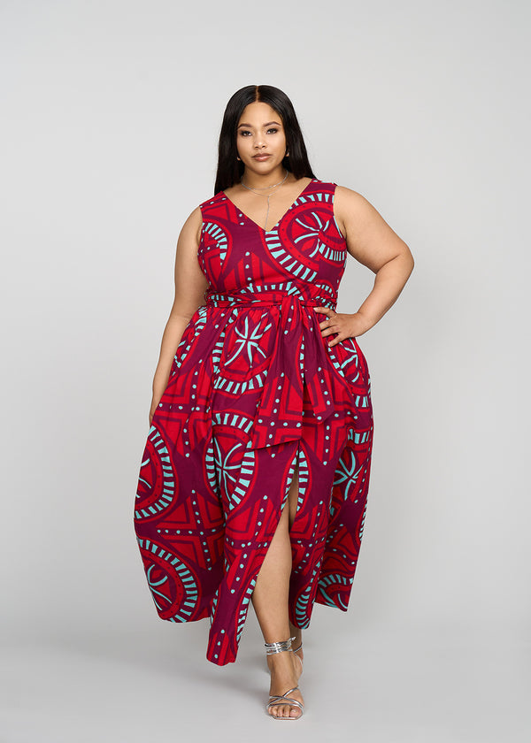 Tinashe Women's African Print Maxi Dress (Red Mint Medallion)