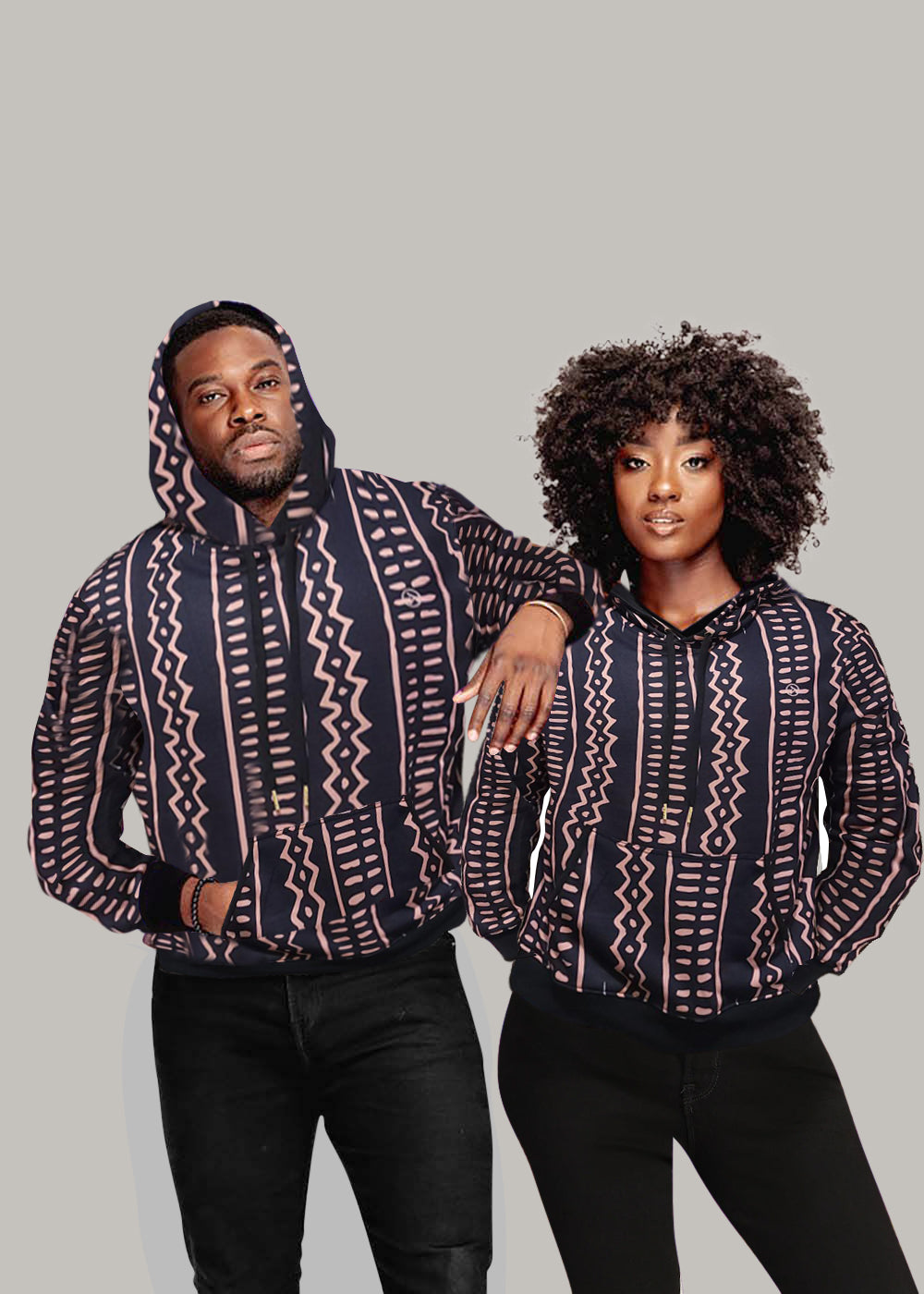 Badu Unisex African Print  Hoodie (Mocha Tribal Lines)