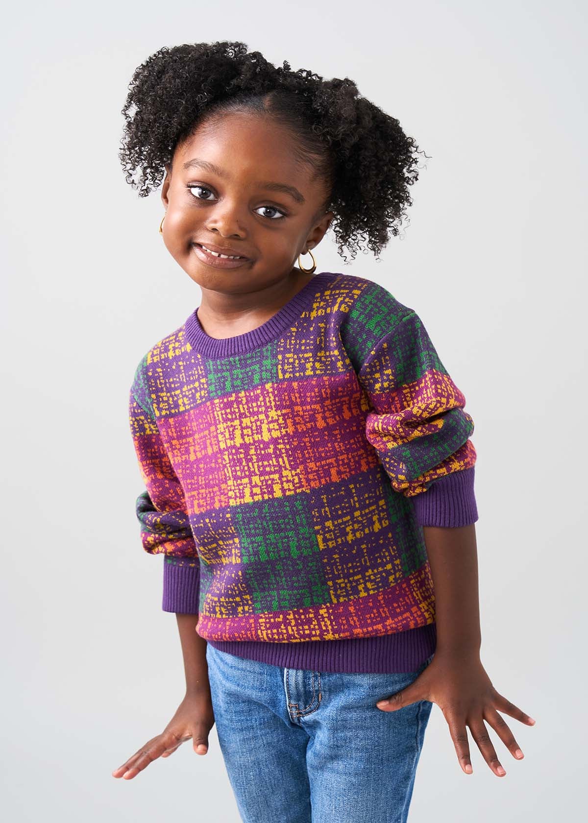 Oma Kids Unisex African Print Sweater (Harvest Plaid Adire)