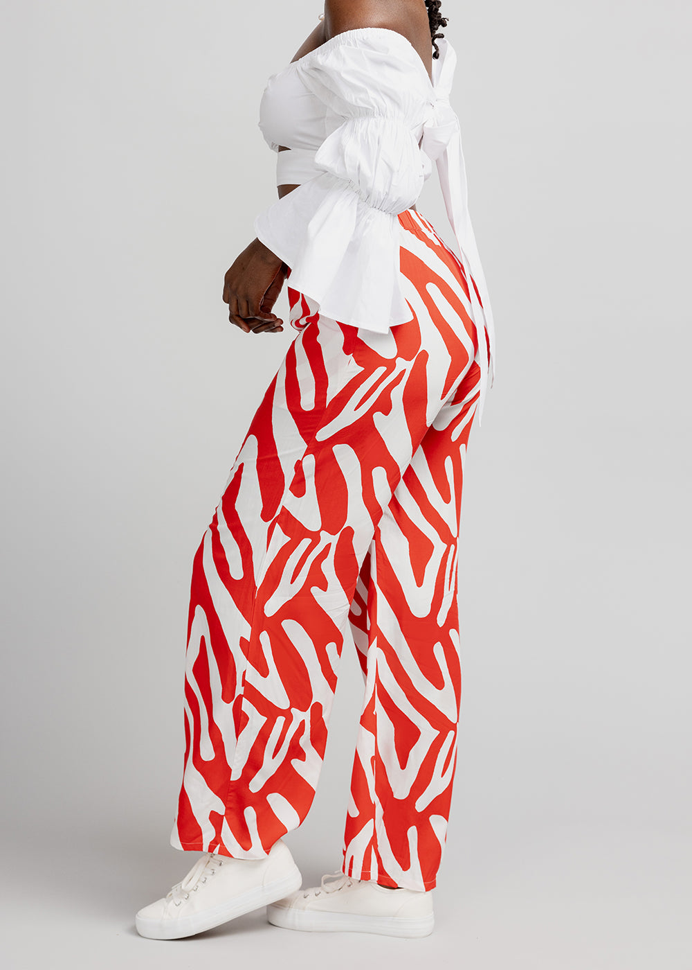 Sika Women's African Print Wide Leg Pants (Deep Orange Zebra Abstract) - Clearance