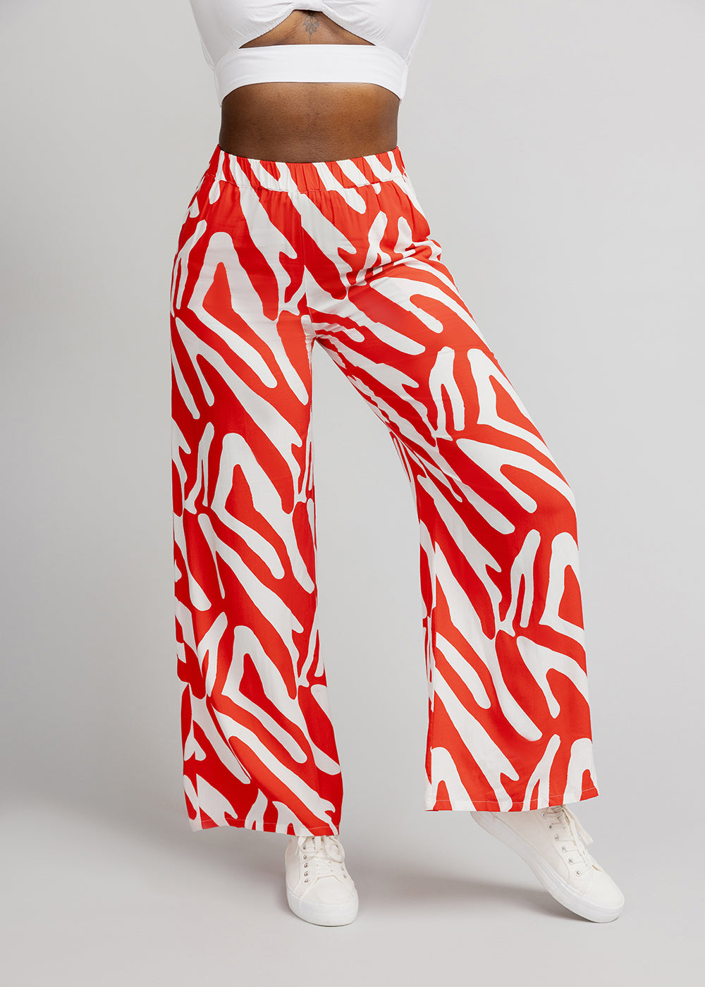 Sika Women's African Print Wide Leg Pants (Deep Orange Zebra Abstract) - Clearance