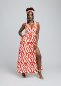 Tinashe Women's African Print Maxi Dress (Deep Orange Zebra Abstract)