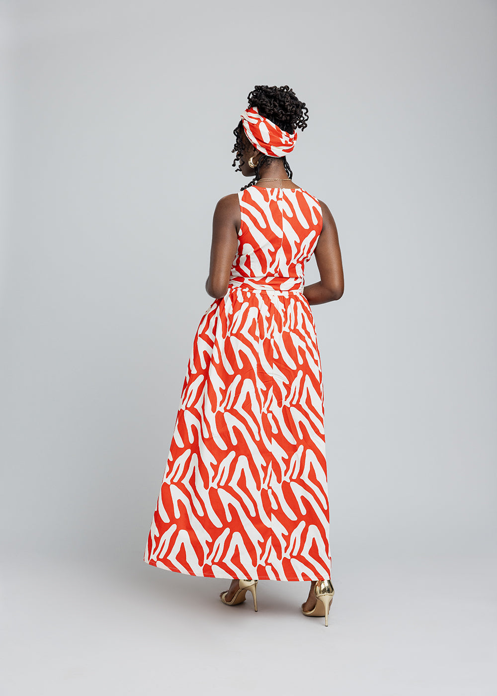 Tinashe Women's African Print Maxi Dress (Deep Orange Zebra Abstract) - Clearance