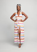 Tinashe Women's African Print Maxi Dress (White Nautical Adire) - Clearance