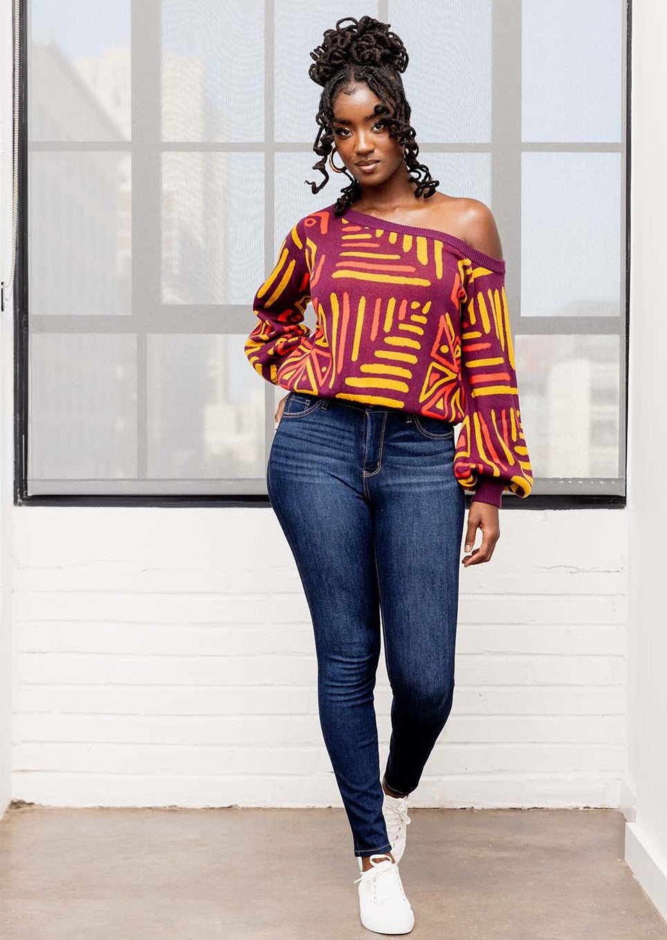 Hiba Women's African Print Sweater (Plum Gold Tribal) – D'IYANU