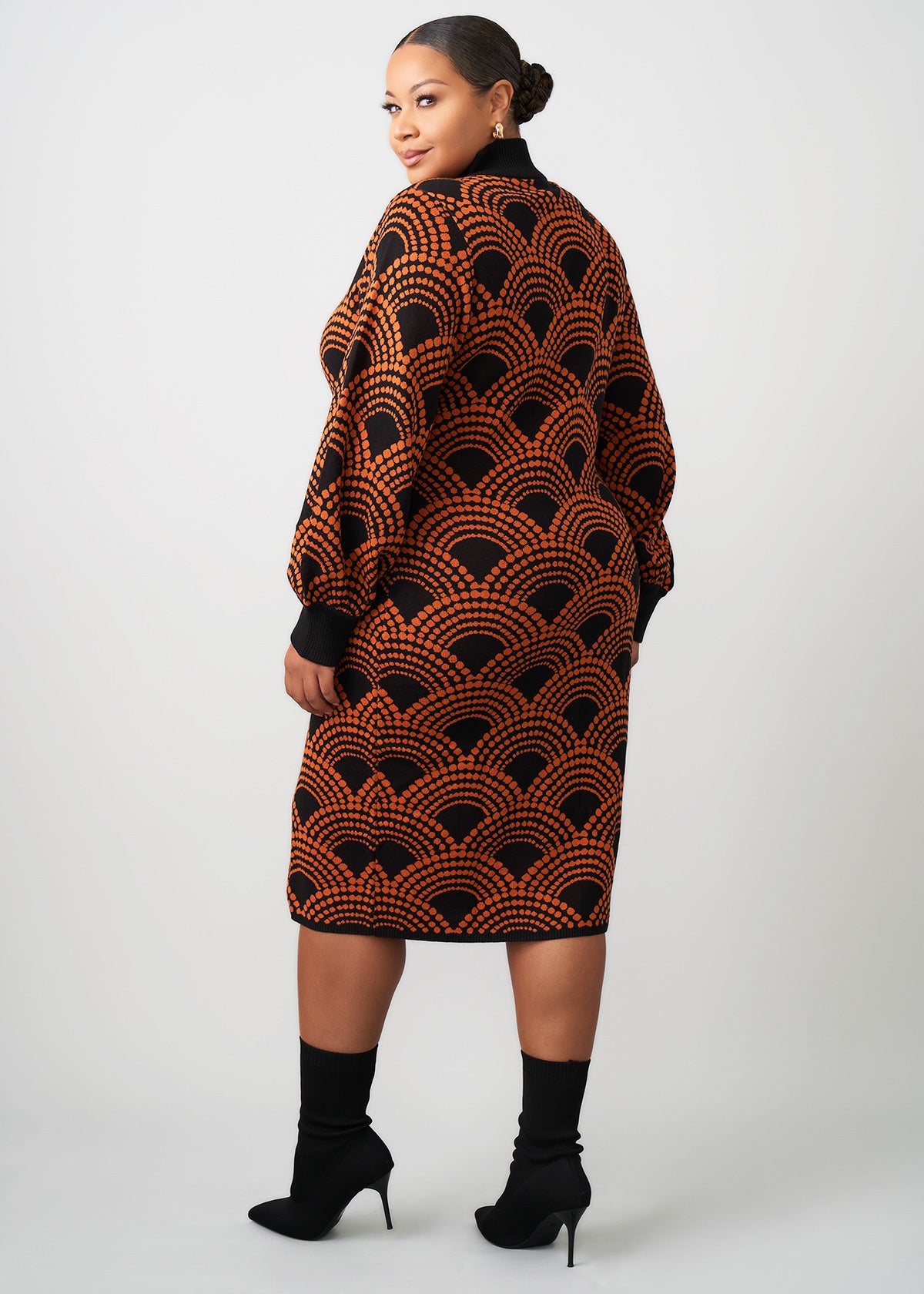 Zania Women's African Print Sweater Dress (Black Amber Dots)