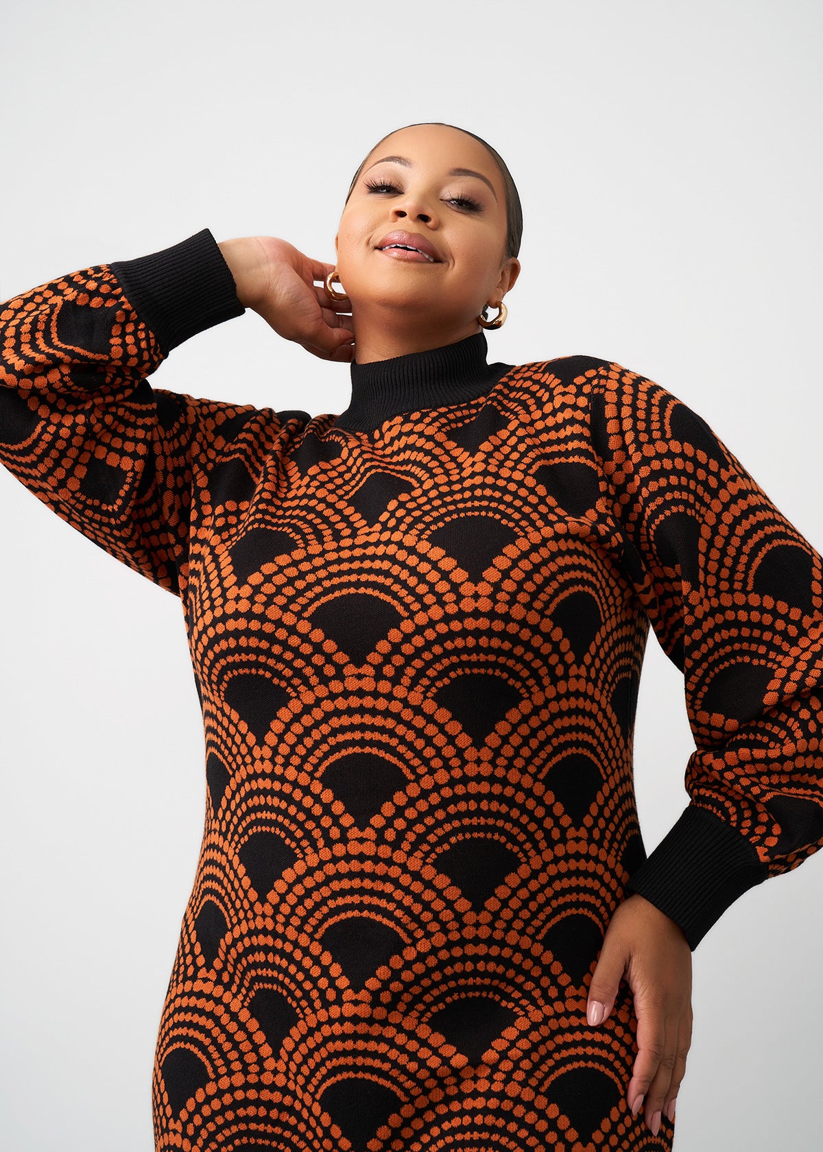 Zania Women's African Print Sweater Dress (Black Amber Dots)