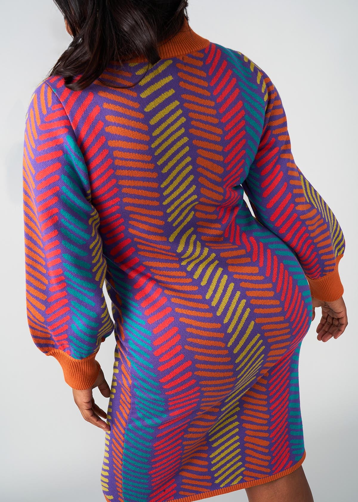 Zania Women's African Print Sweater Dress (Rainbow Tribal Lines)