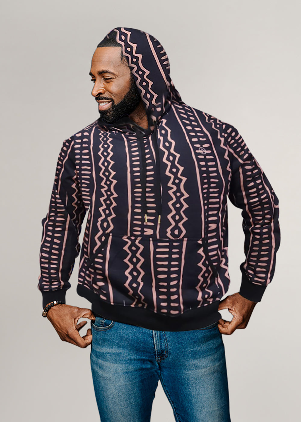 Badu Unisex African Print  Hoodie (Mocha Tribal Lines)