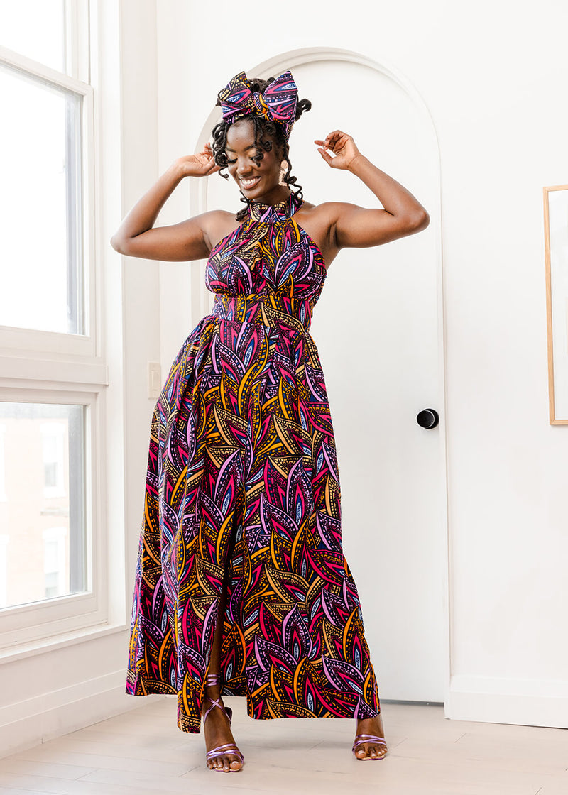 Ronke Women's African Print Maxi Dress (Sunset Leaves) – D'IYANU