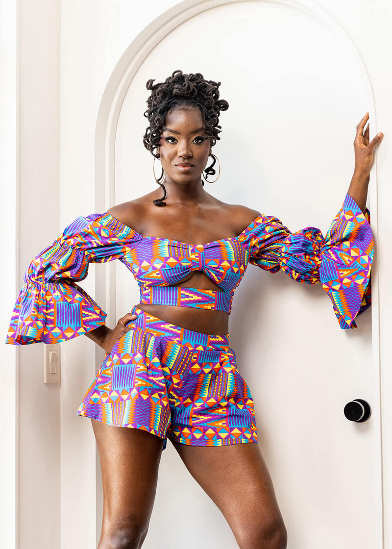 HongyuAmy Women's African Print Crop Top Kente Off The Shoulder