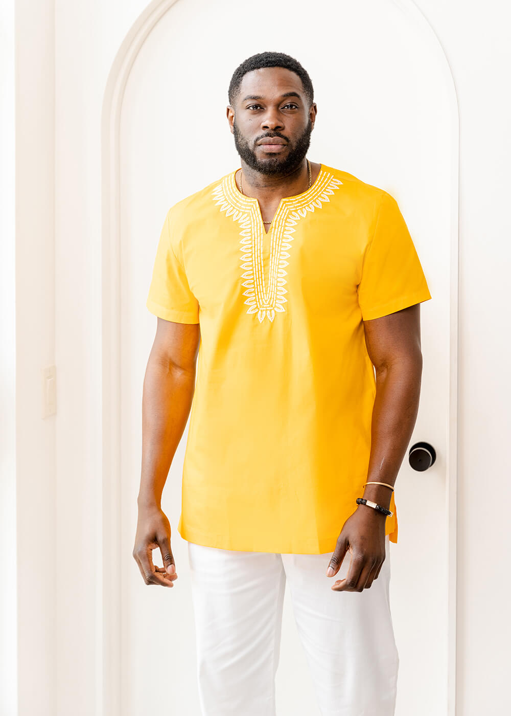 Lubanzi Men's African Embroidered Tunic Shirt (Gold) - Clearance