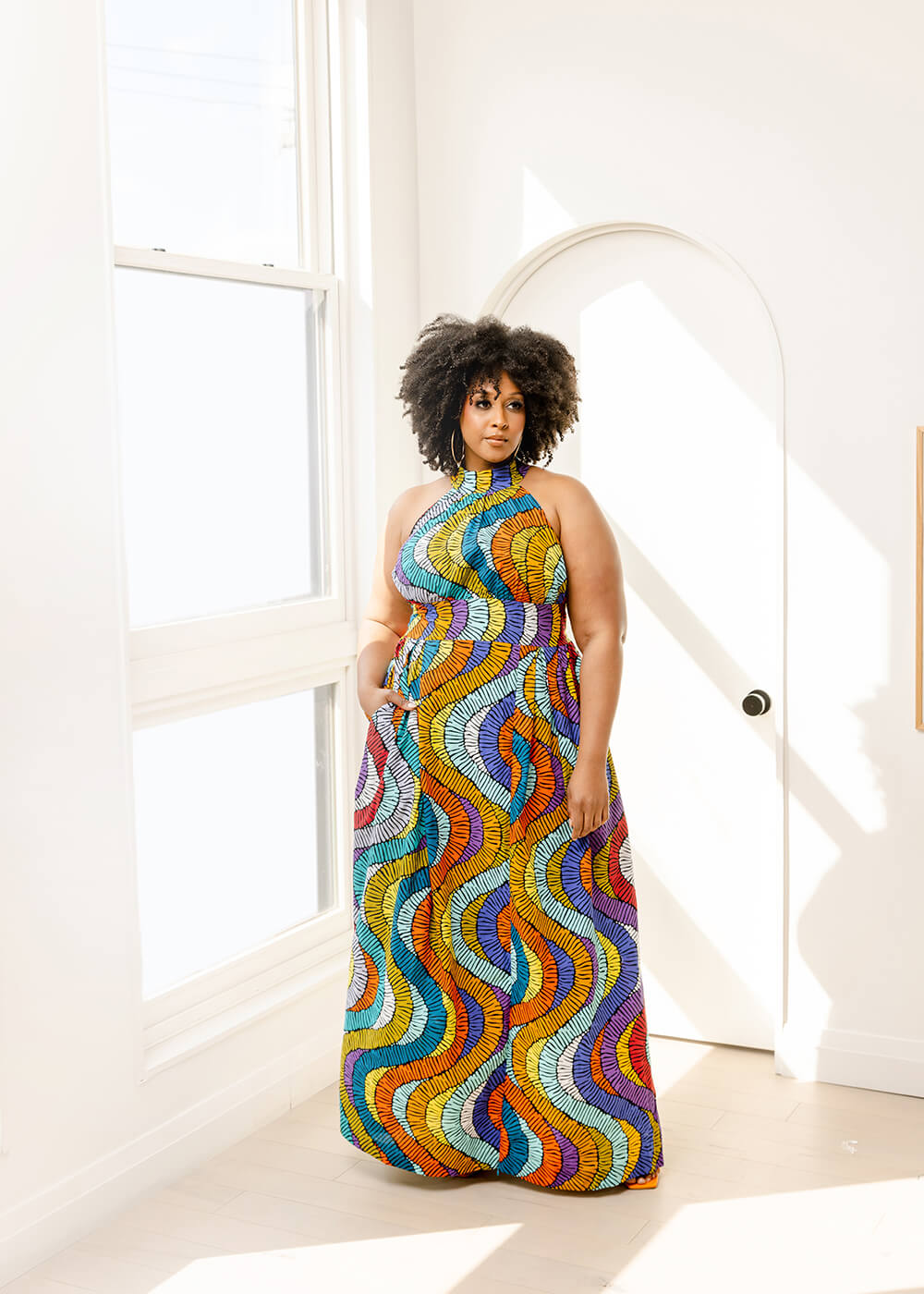 Ronke Women's African Print Maxi Dress (Abstract Lines) - Clearance