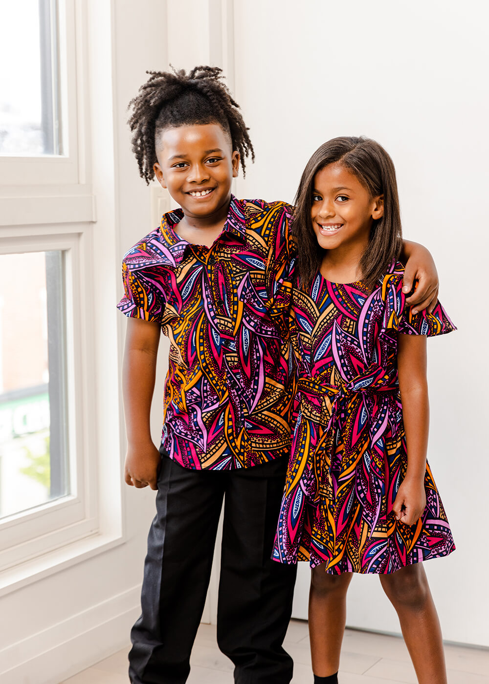 Kadija Girls African Print Dress Sunset Leaves