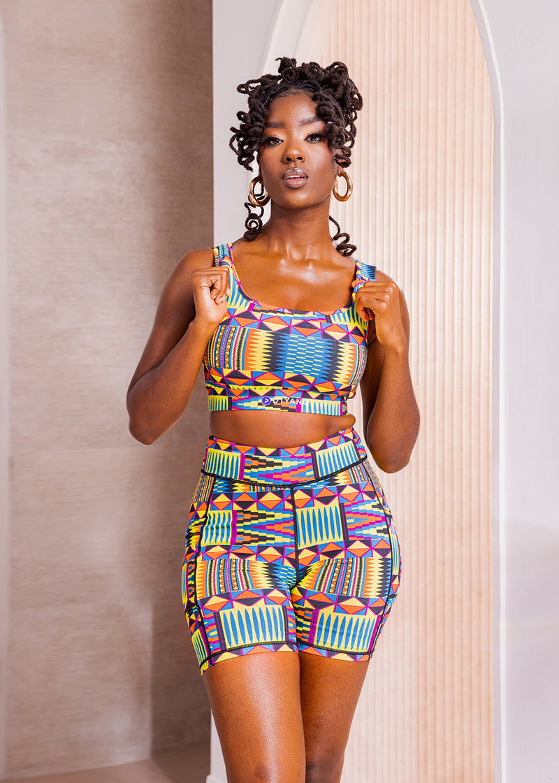 Kimba Women's African Print Biker Shorts (Canary Yellow Kente) – D'IYANU