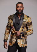 Rammy Men's African Print Blazer (Black Brown Geometric)