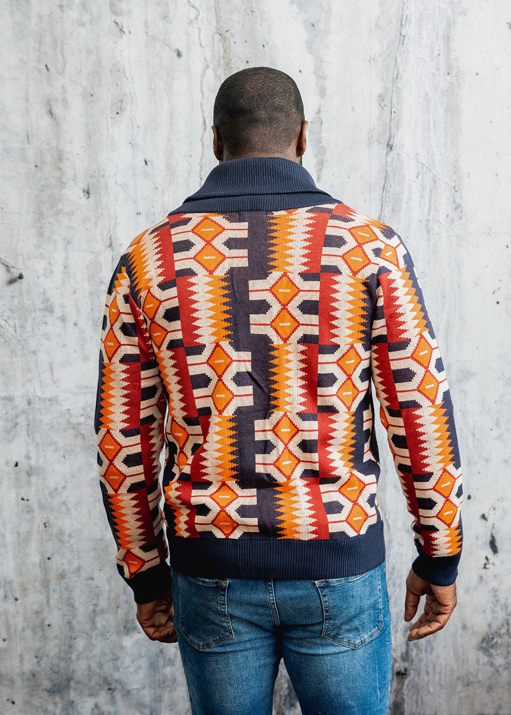 Aren African Print Button-Up Cardigan Sweater (Cream Orange Kente)