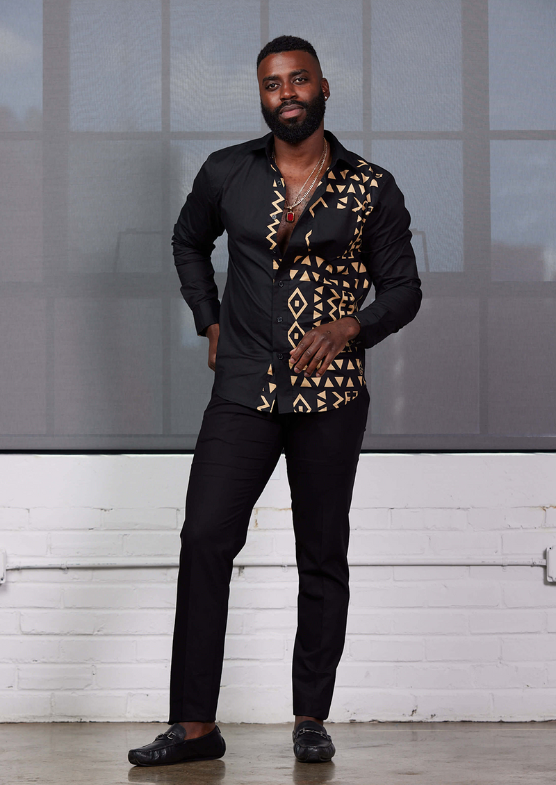 Chane Men's African Print Button-Up Shirt (Berry Zebra Abstract
