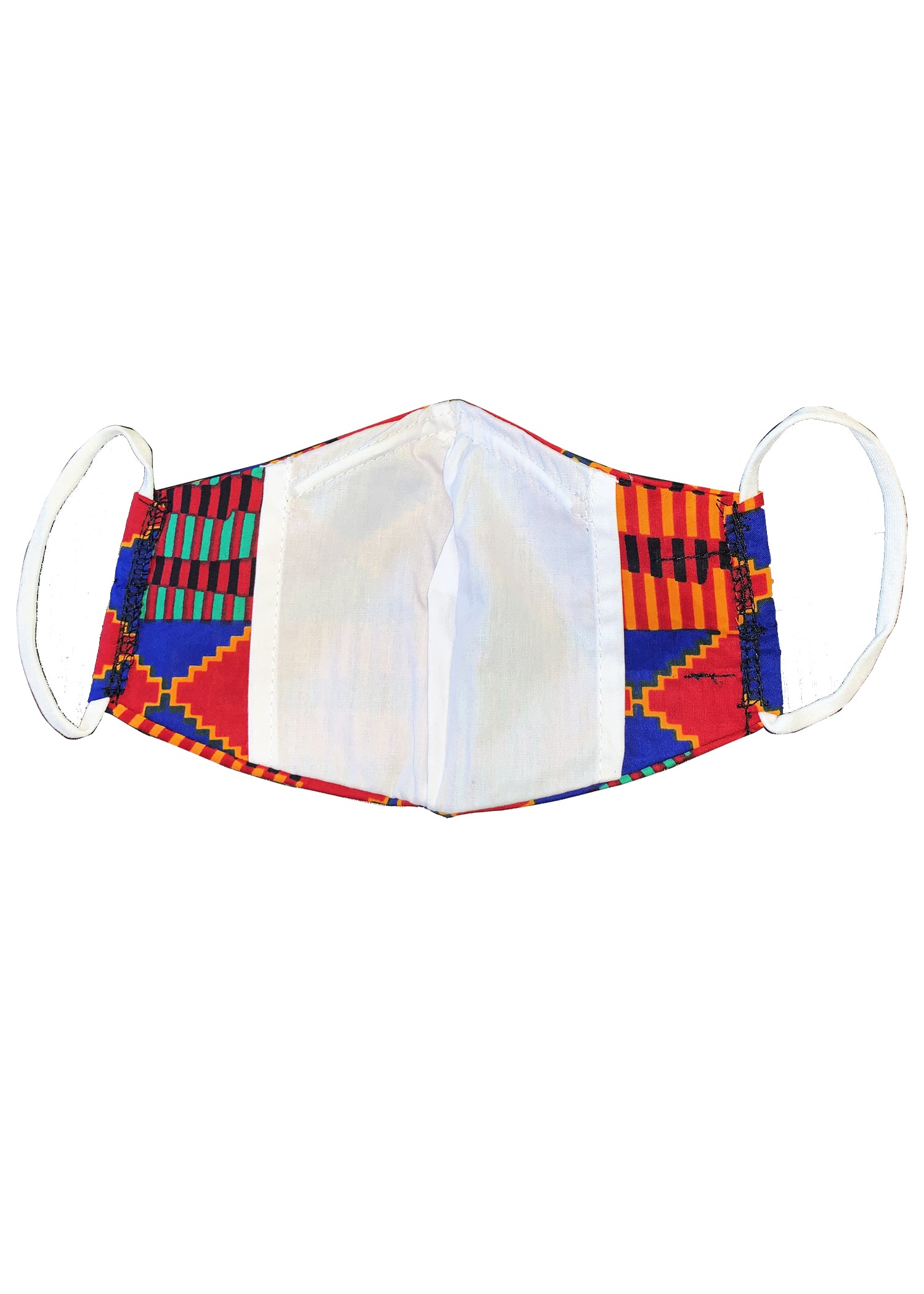 Shaka African Print 3 Layer Reusable Face Mask (BLUE RED KENTE)-Clearance