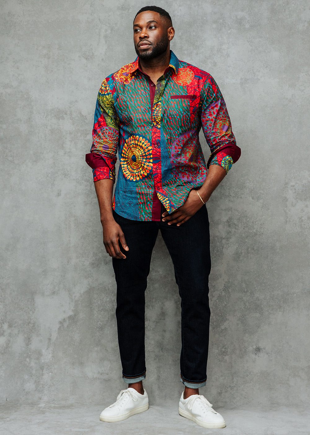 Chane Men's African Print Button-Up Shirt (New Harvest Multipattern)