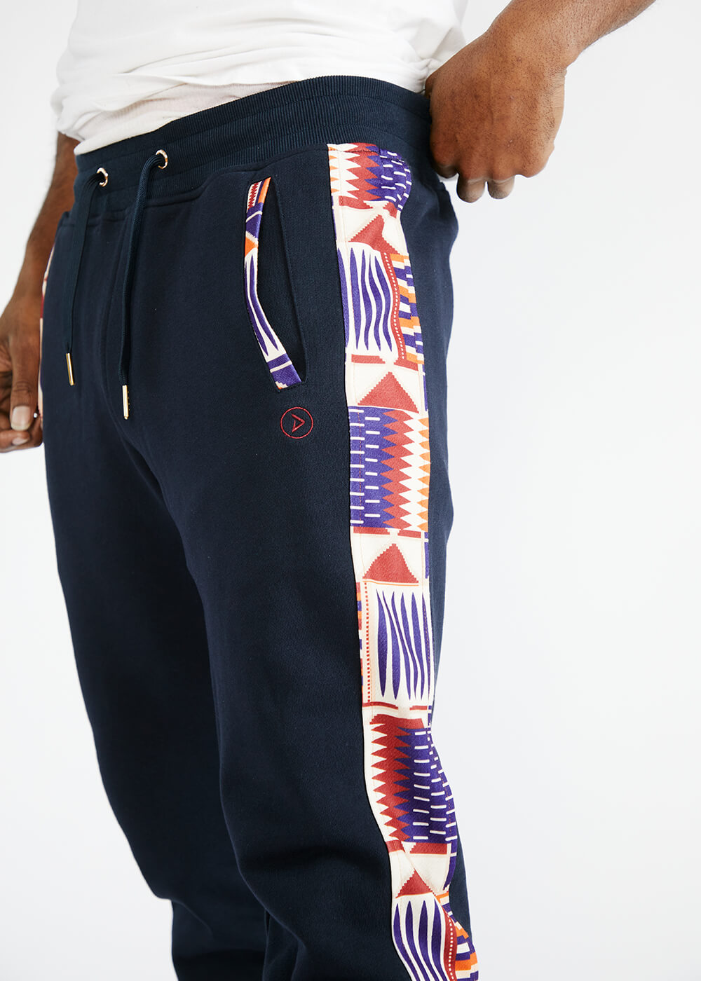 Faraji Men's African Print Color-Blocked Joggers (Navy/Cream Maroon Kente) - Clearance