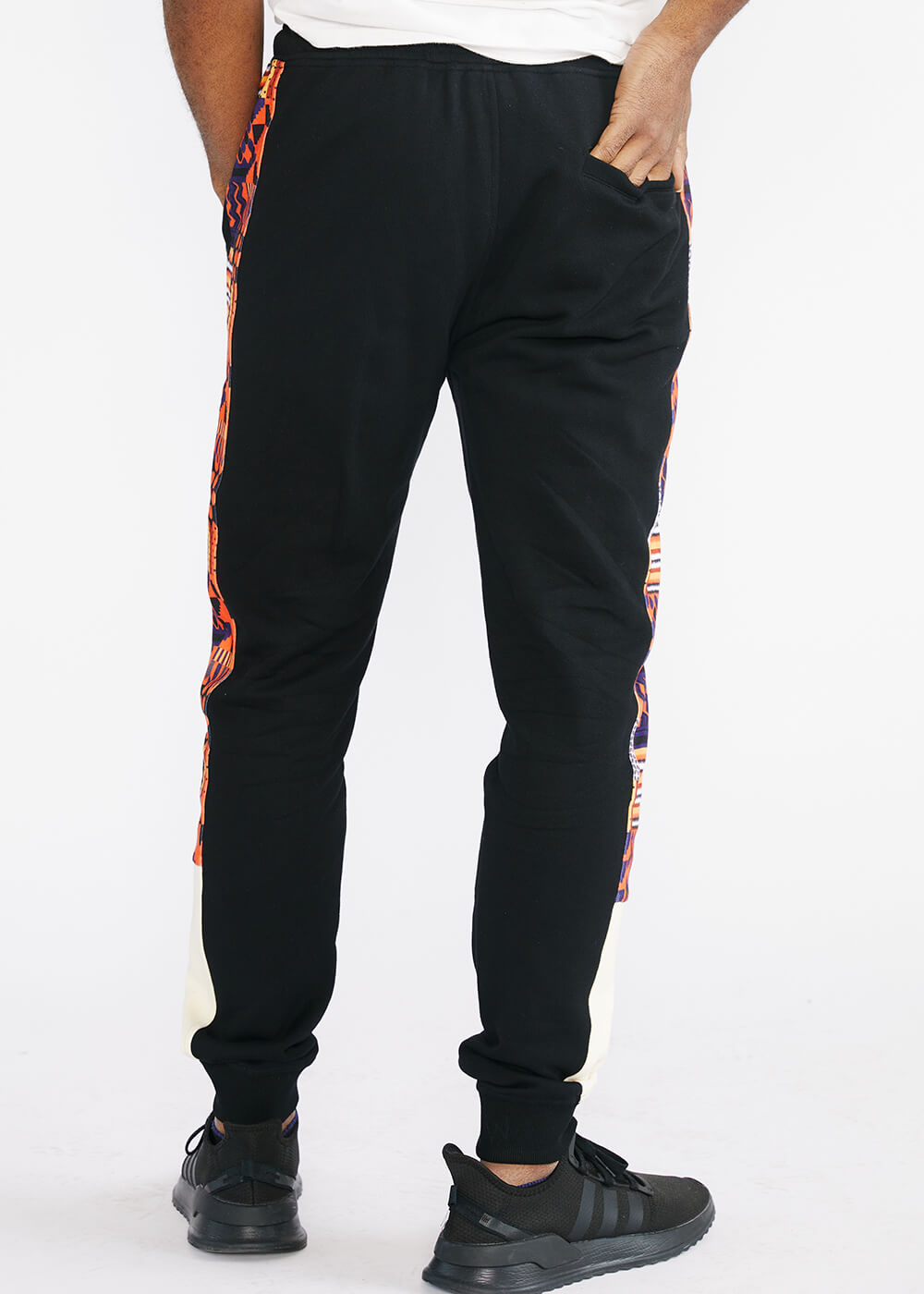 Faraji Men's African Print Color-Blocked Joggers (Black/Orange Navy Kente) - Clearance