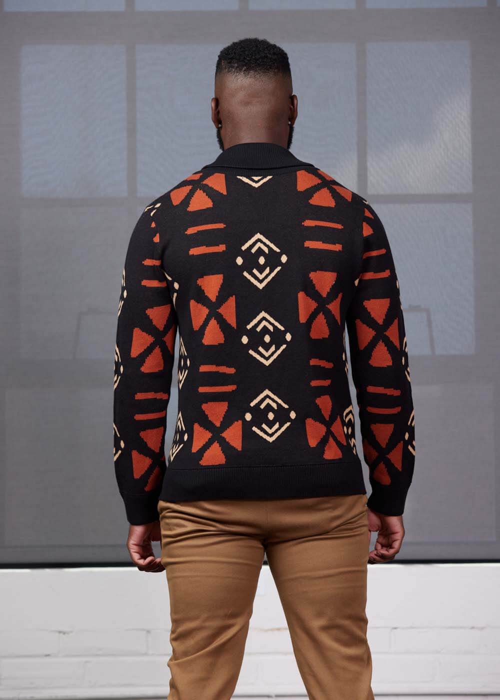 Iferan Men's African Print Sweater (Natural Mudcloth)