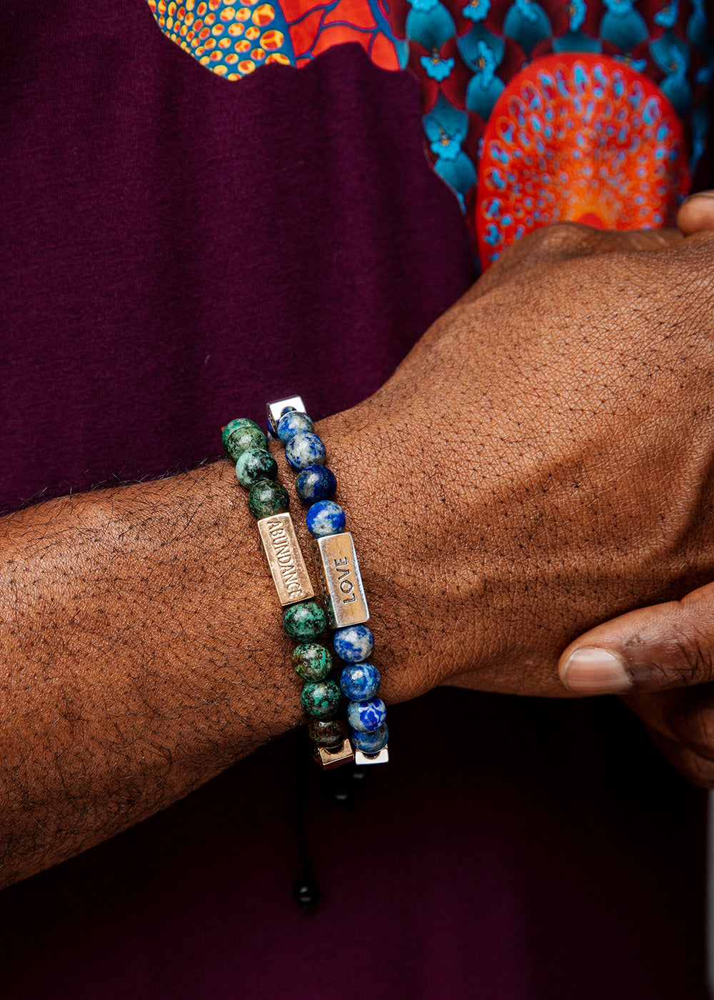 Nife Unisex Adinkra Symbol Beaded Bracelet (Lapiz Lazuli with Silver)