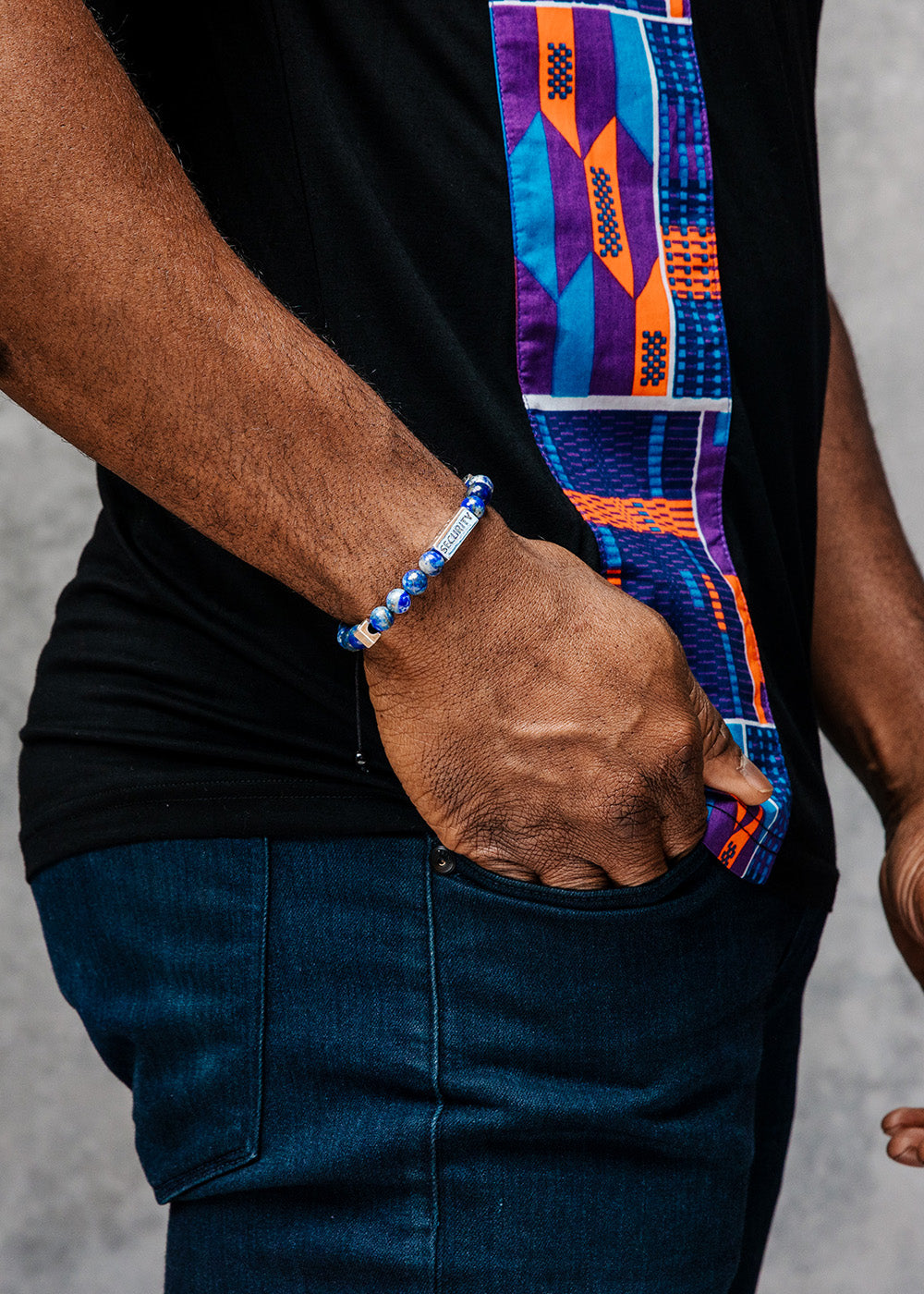 Nife Unisex Adinkra Symbol Beaded Bracelet (Lapiz Lazuli with Silver)