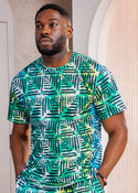 Edalo Men's African Print T-shirt (Marine Adire) - Clearance