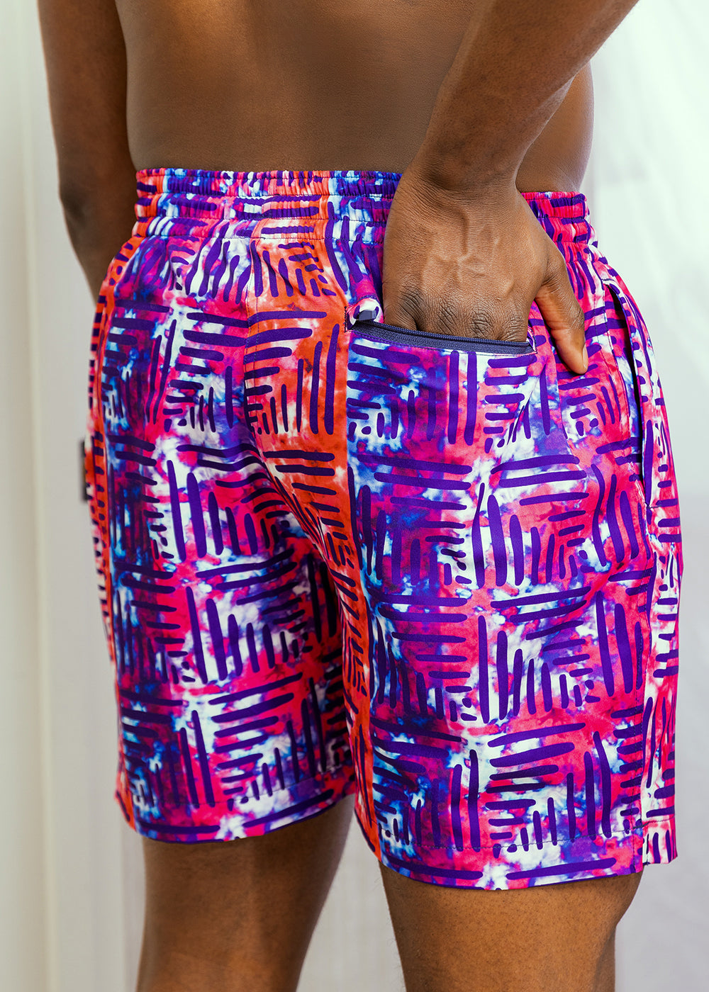 Safari Men's African Print Swim Trunks (Blue Raspberry Adire)