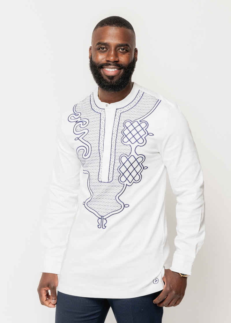 Dubaku Men's Traditional African Embroidery Shirt (White) – D'IYANU