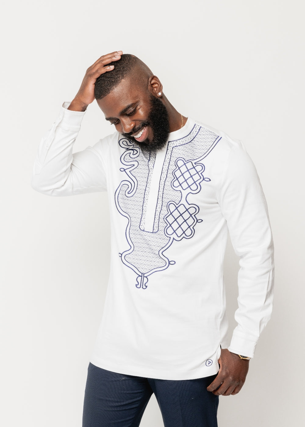 Dubaku Men's Traditional African Embroidery Shirt (White)