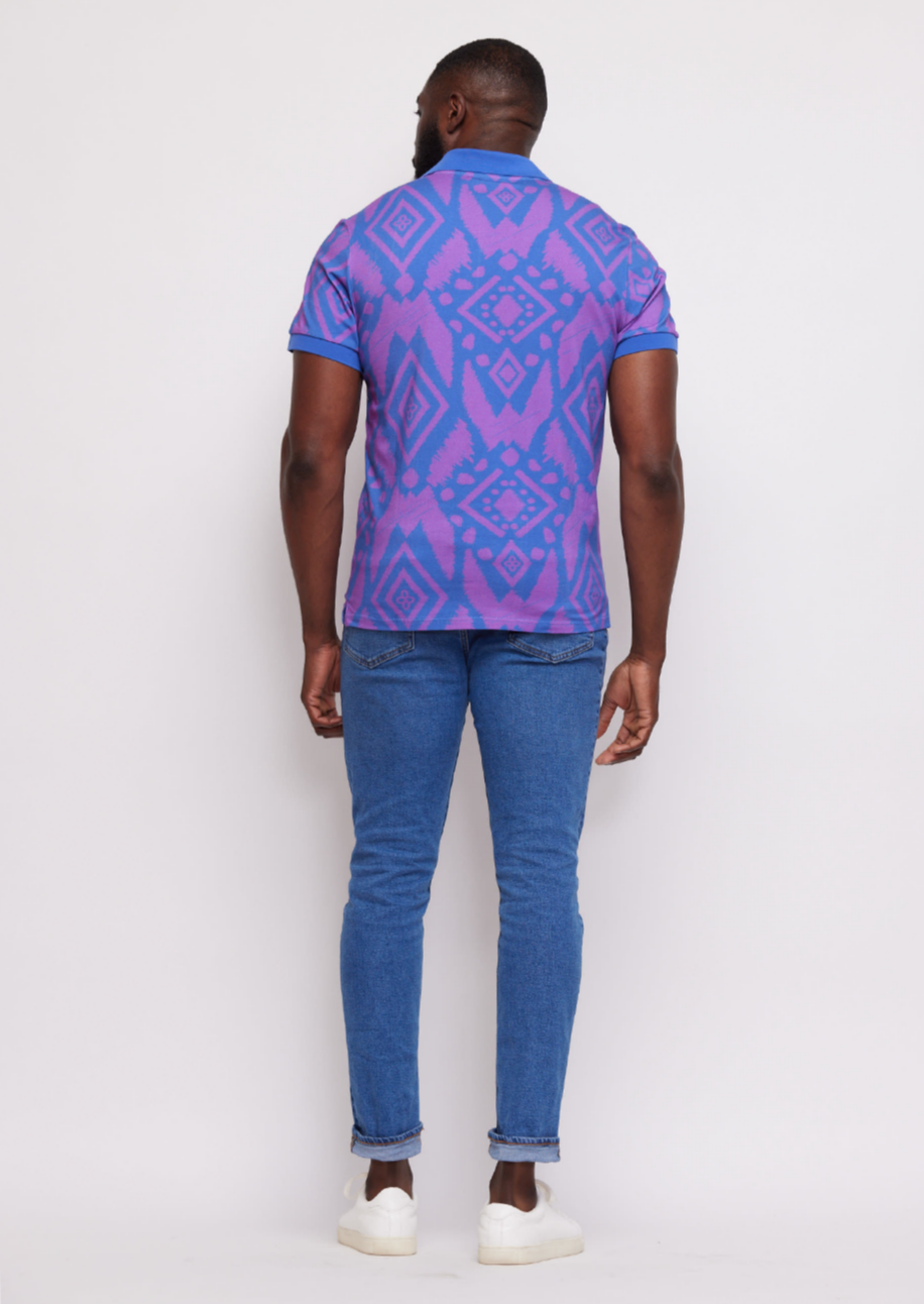 Femi Men's Polo Shirt (Purple Blue Batik)