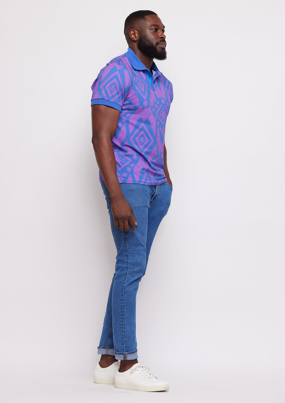 Femi Men's Polo Shirt (Purple Blue Batik)