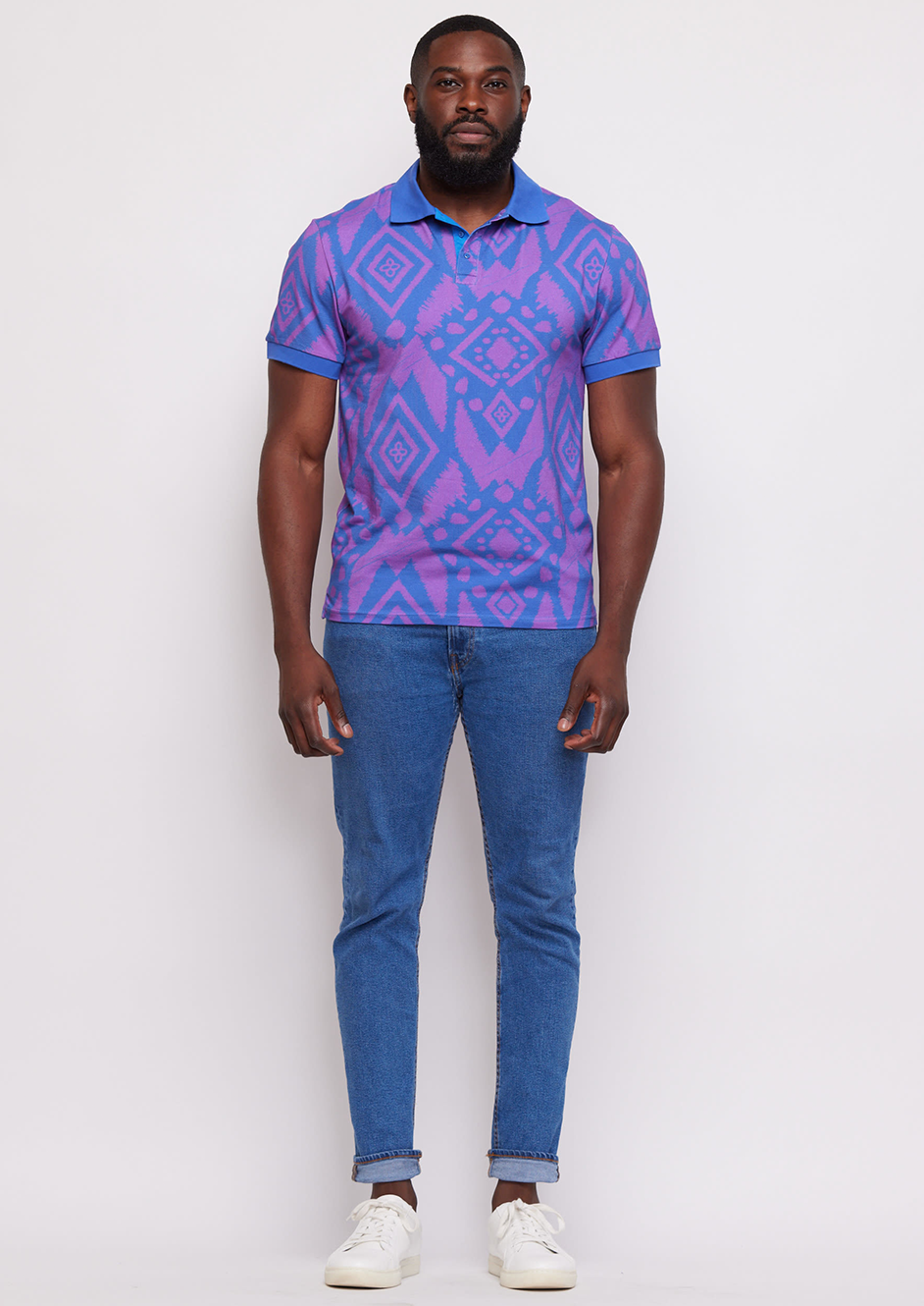 Femi Men's Polo Shirt (Purple Blue Batik)