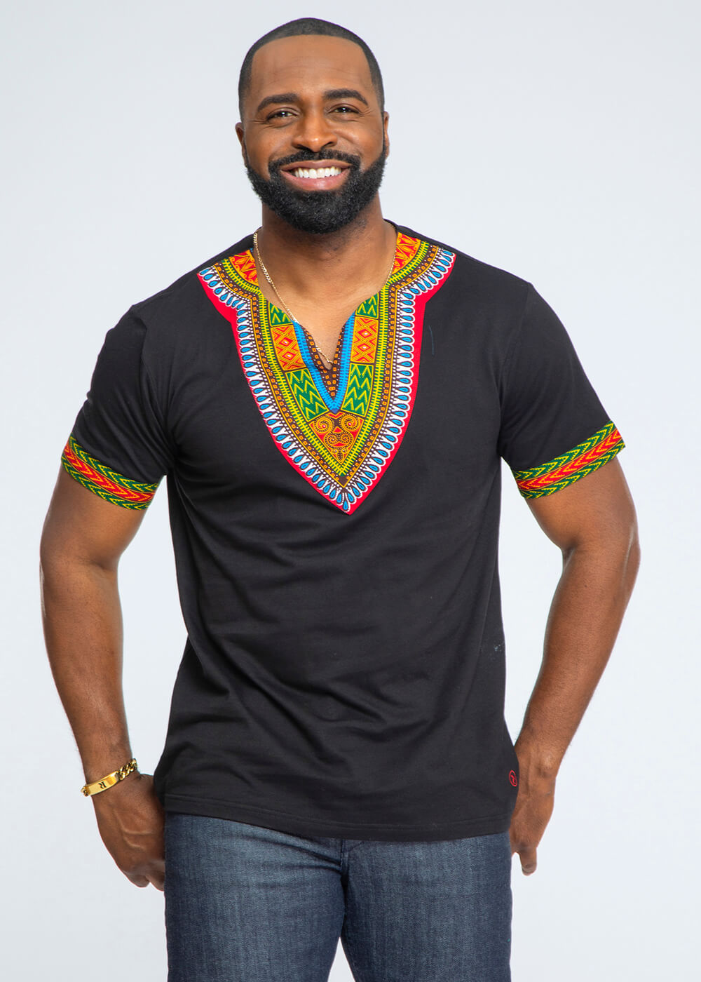 Men's African Print Dashiki T-Shirt (Black)