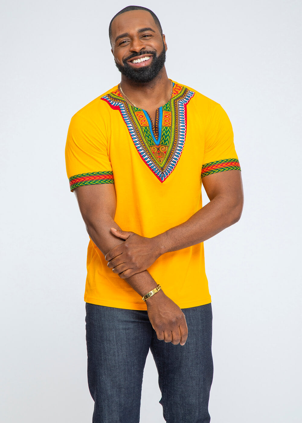 Men s African Print Dashiki T Shirt Gold