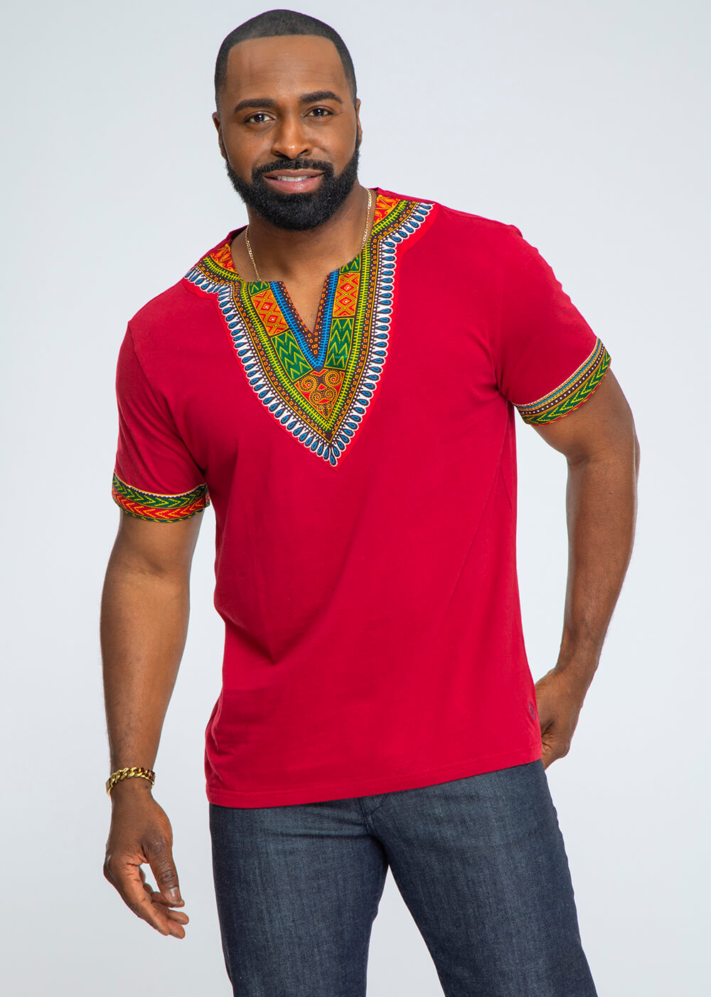 Men's African Print Dashiki T-Shirt (Forest Green/Maroon) – D'IYANU