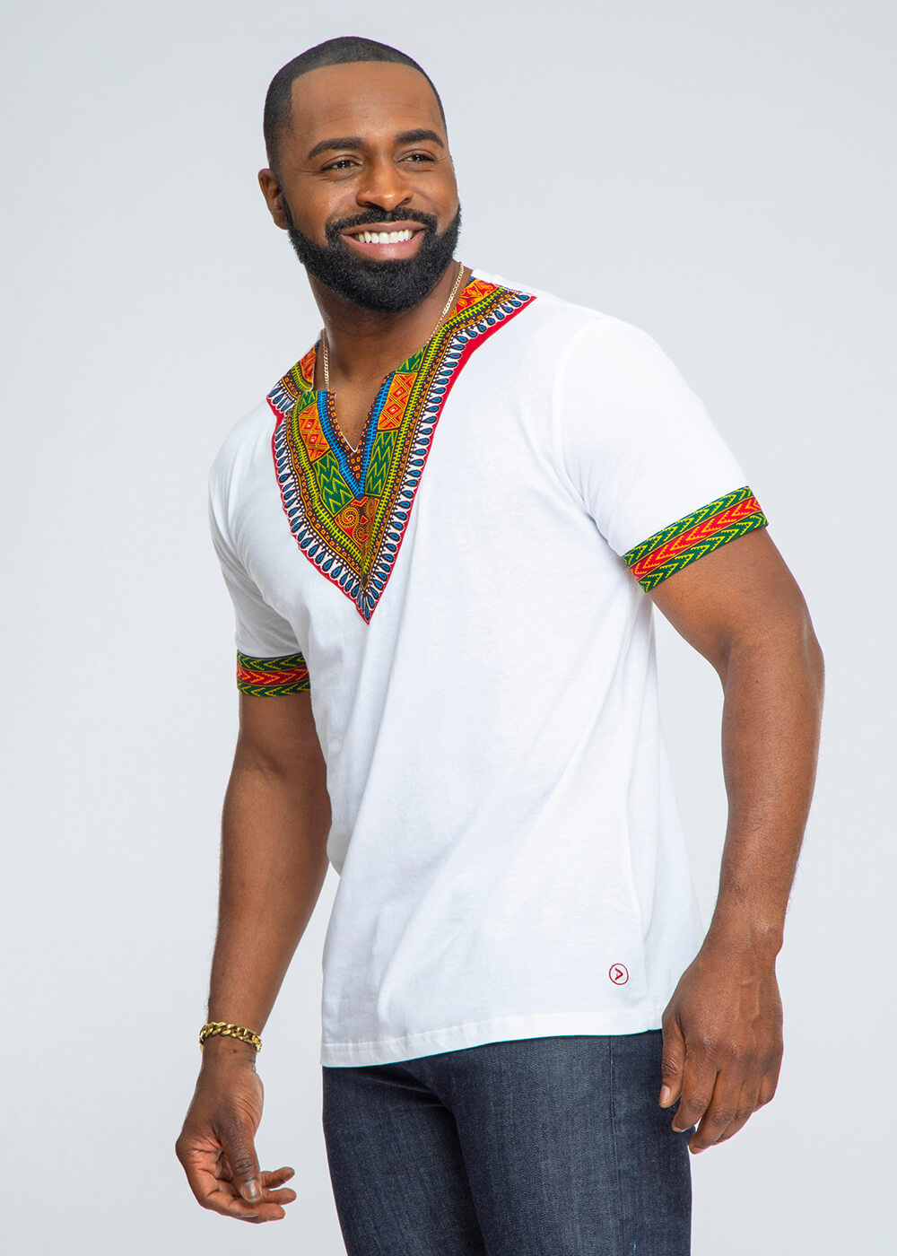 Men's African Print Dashiki T-Shirt (White)