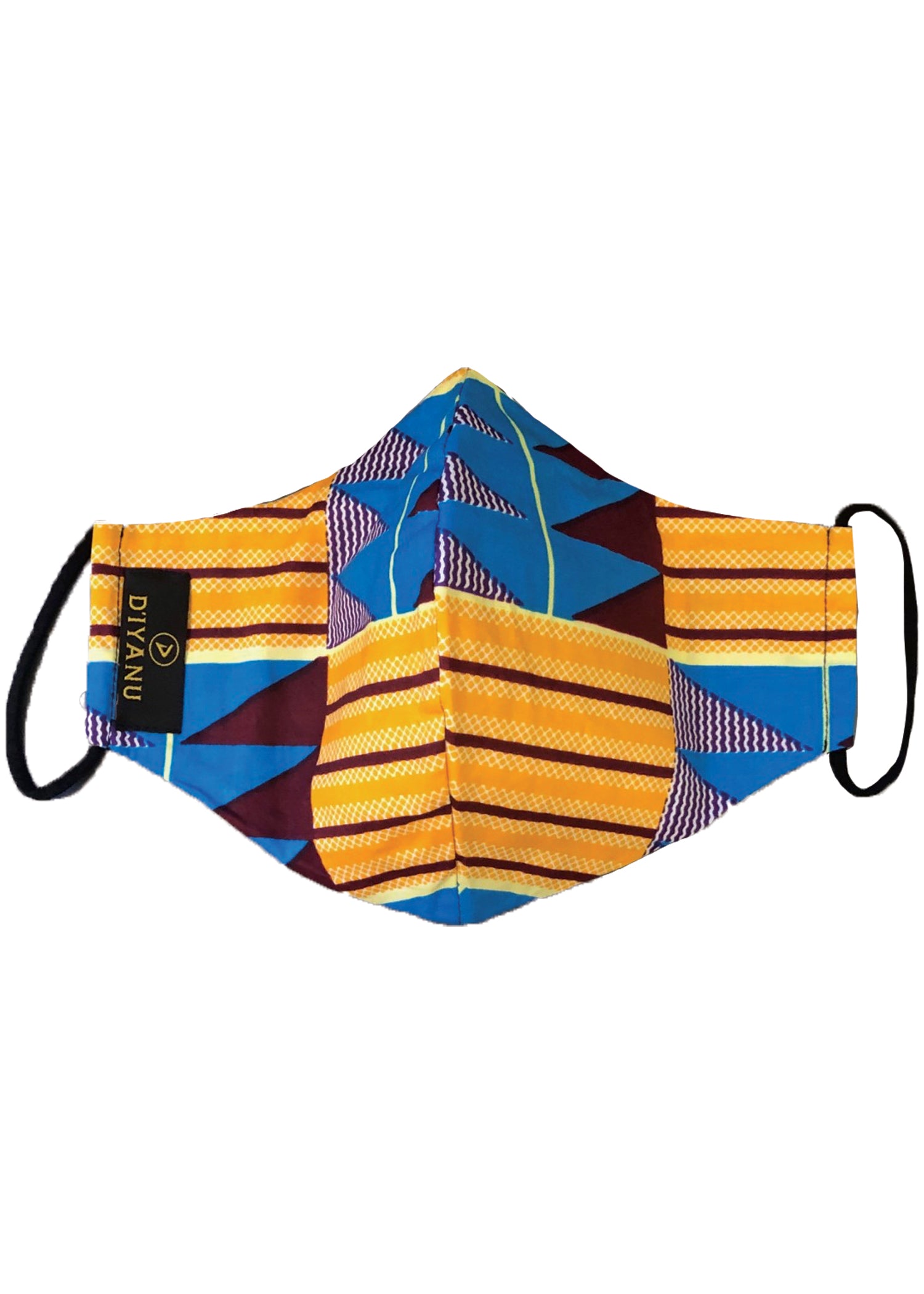 Dabo African Print 2 Layer Reusable Face Mask (Tan Blue Kente)-Clearance